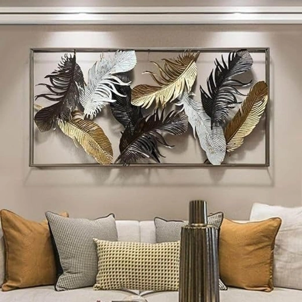 Indian Aesthetica INDIAN AESTHETICA Black Grey and Golden Leaves Wallar spacter Goldan Leaf Leaves Wall Painting For Home,LivingRoom,Bedroom,Office,Kidsroom, Wall Decorative Painting Multiple Frames WA16 - 64L*9W*125H
