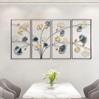 Indian Aesthetica INDIAN AESTHETICA 4 Pcs Metal Ginkgo Tree Leaf Wall Art Decor, Large 3D Handmade Metal Wall Sculpture with Black Frame, Home Decoration Gift for Living Room Bedroom Dining Room (64X32 Inches) WA70 - 33L*8W*58H