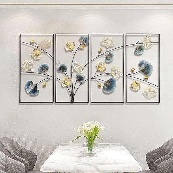 Indian Aesthetica INDIAN AESTHETICA 4 Pcs Metal Ginkgo Tree Leaf Wall Art Decor, Large 3D Handmade Metal Wall Sculpture with Black Frame, Home Decoration Gift for Living Room Bedroom Dining Room (64X32 Inches) WA70 - 33L*8W*58H
