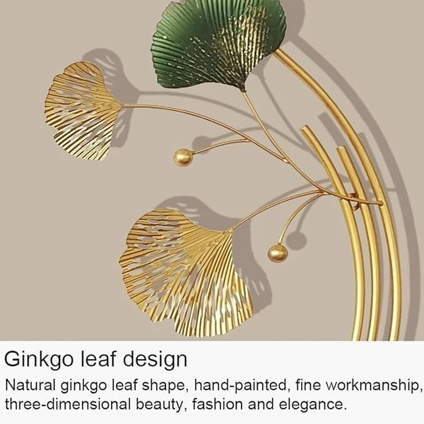 Indian Aesthetica INDIAN AESTHETICA Large 3D Room Wall Decor, 3D Handmade Metal Ginkgo Tree Leaf Wall Art Sculpture, Suitable for Living Room Bedroom Office Dining Room WA73 - 55L*8W*116H