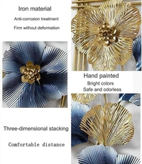 Indian Aesthetica INDIAN AESTHETICA 2Pcs 3D Metal Wall Art Hanging Décor, Gold Leaves Metal Wall Hanging Decor, Retro Old Craft, Metal Texture, Home Hotel Club Hall Entrance Wall Decoration WA62 - 38L*7W*95H