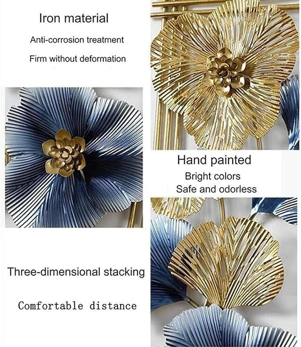 Indian Aesthetica INDIAN AESTHETICA 2Pcs 3D Metal Wall Art Hanging Décor, Gold Leaves Metal Wall Hanging Decor, Retro Old Craft, Metal Texture, Home Hotel Club Hall Entrance Wall Decoration WA62 - 38L*7W*95H