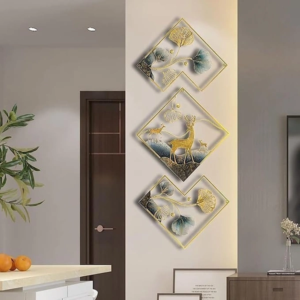 Indian Aesthetica INDIAN AESTHETICA Home Metal Wall Decor, Ginkgo Biloba Wrought Iron Wall Decoration, Golden Ginkgo Leaf Wall Hanging Decor with Frame Metal Art Wall Sculpture WA32 - 42L*7W*42H