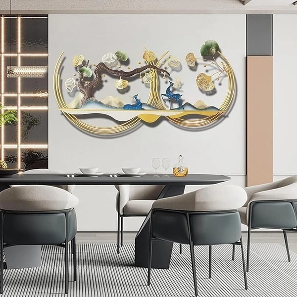 Indian Aesthetica INDIAN AESTHETICA Large 3D Room Wall Decor, 3D Handmade Metal Ginkgo Tree Leaf Wall Art Sculpture, Suitable for Living Room Bedroom Office Dining Room WA73 - 55L*8W*116H
