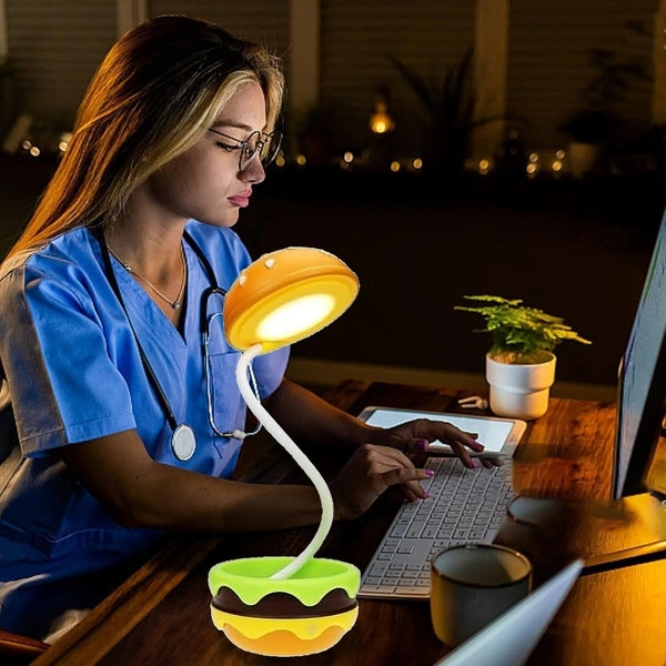 Fortune Cart Burger Table Lamp with Hidden Storage – Foldable LED Night Light for Bedroom & Study