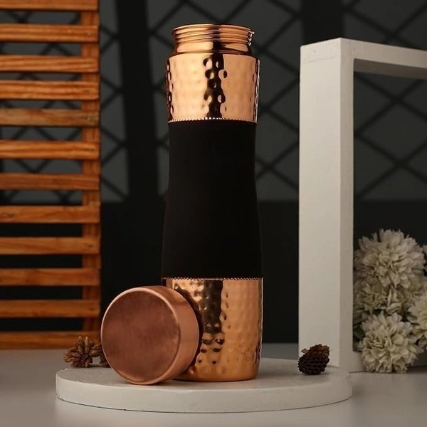 Indian Aesthetica Luxury Copper Water Bottle 1 Litre – Black Finish | 100% Pure Heavy Gauge Copper | Leak-Proof, Ayurvedic, BPA-Free by INDIAN AESTHETICA - 1000ML