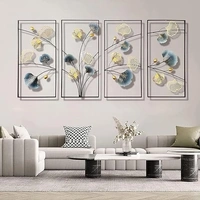 Indian Aesthetica INDIAN AESTHETICA 4 Pcs Metal Ginkgo Tree Leaf Wall Art Decor, Large 3D Handmade Metal Wall Sculpture with Black Frame, Home Decoration Gift for Living Room Bedroom Dining Room (64X32 Inches) WA70 - 33L*8W*58H