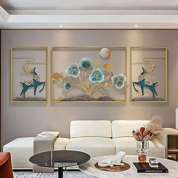 Indian Aesthetica INDIAN AESTHETICA Metal Wall Art Decor 3D Ginkgo Leaf and Deer Metal Wall Art, 3Pcs Large Nature Art Decorative Metal Wall-Mounted Sculpture, Decor for Living Room Bedroom Office Study WA71 - 45L*6W*57H