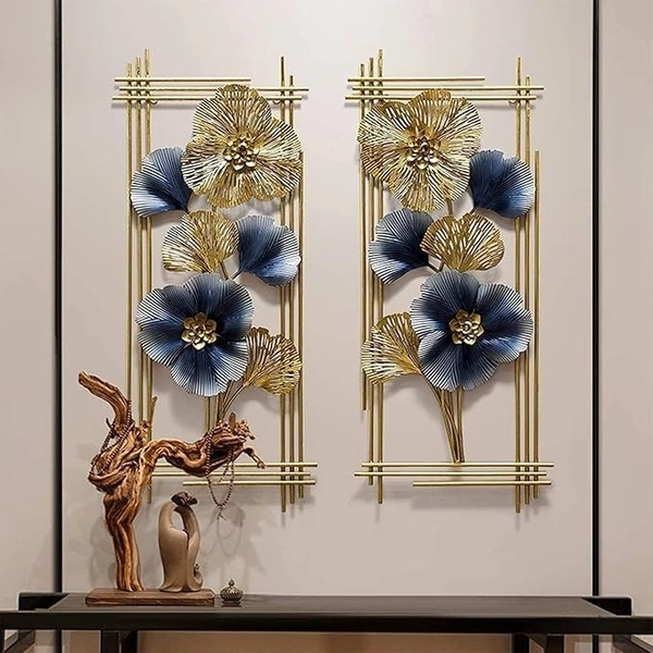Indian Aesthetica INDIAN AESTHETICA 2Pcs 3D Metal Wall Art Hanging Décor, Gold Leaves Metal Wall Hanging Decor, Retro Old Craft, Metal Texture, Home Hotel Club Hall Entrance Wall Decoration WA62 - 38L*7W*95H
