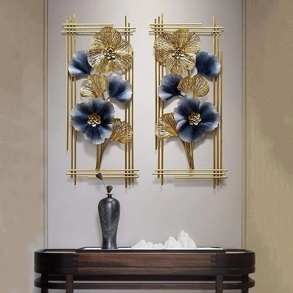 Indian Aesthetica INDIAN AESTHETICA 2Pcs 3D Metal Wall Art Hanging Décor, Gold Leaves Metal Wall Hanging Decor, Retro Old Craft, Metal Texture, Home Hotel Club Hall Entrance Wall Decoration WA62 - 38L*7W*95H