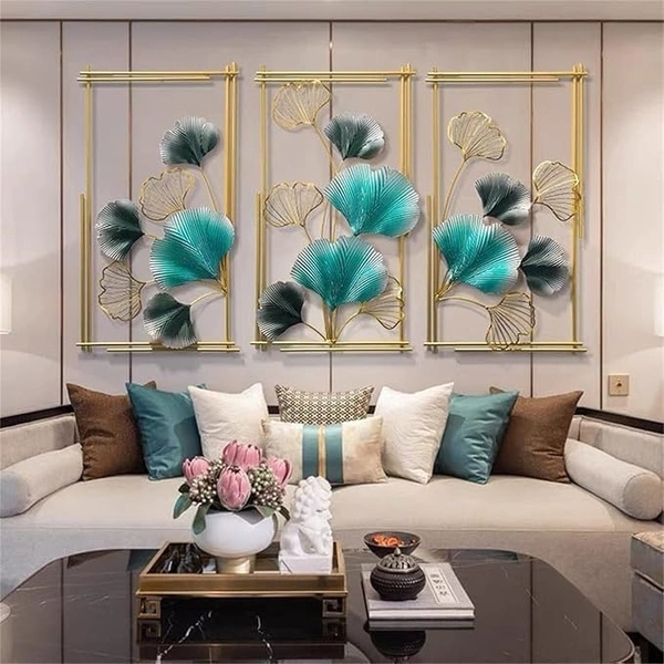 Indian Aesthetica INDIAN AESTHETICA Wall Decor Living Room Ginkgo Leaves and Deer Metal Wall Art Modern Aestheti Luxury Wall Sculptures for Bedroom Office Dining Room WA59 - 36L*10W*50H