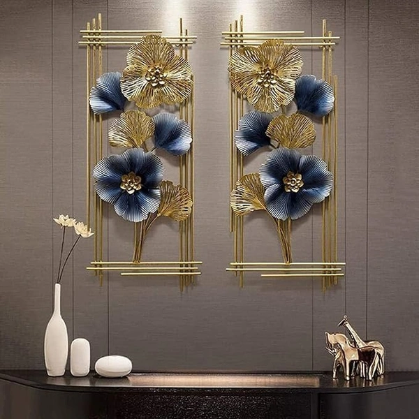 Indian Aesthetica INDIAN AESTHETICA 2Pcs 3D Metal Wall Art Hanging Décor, Gold Leaves Metal Wall Hanging Decor, Retro Old Craft, Metal Texture, Home Hotel Club Hall Entrance Wall Decoration WA62 - 38L*7W*95H