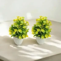 Indian Aesthetica Artificial Flower Plant with Pot (36 cm, White-Flowers, Green-Leaves) - Yellow Flowers