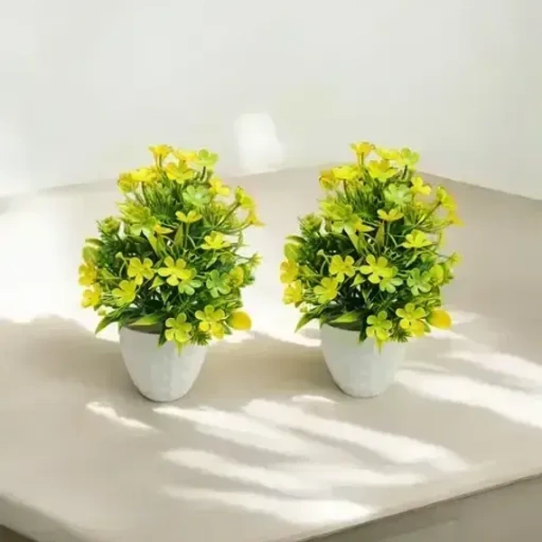 Indian Aesthetica Artificial Flower Plant with Pot (36 cm, White-Flowers, Green-Leaves) - Yellow Flowers