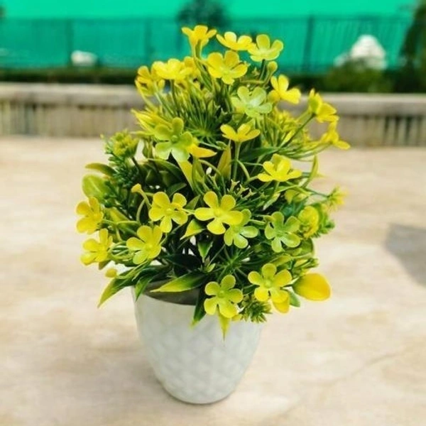 Indian Aesthetica Artificial Flower Plant with Pot (36 cm, White-Flowers, Green-Leaves) - Yellow Flowers