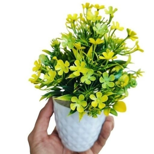 Indian Aesthetica Artificial Flower Plant with Pot (36 cm, White-Flowers, Green-Leaves) - Yellow Flowers