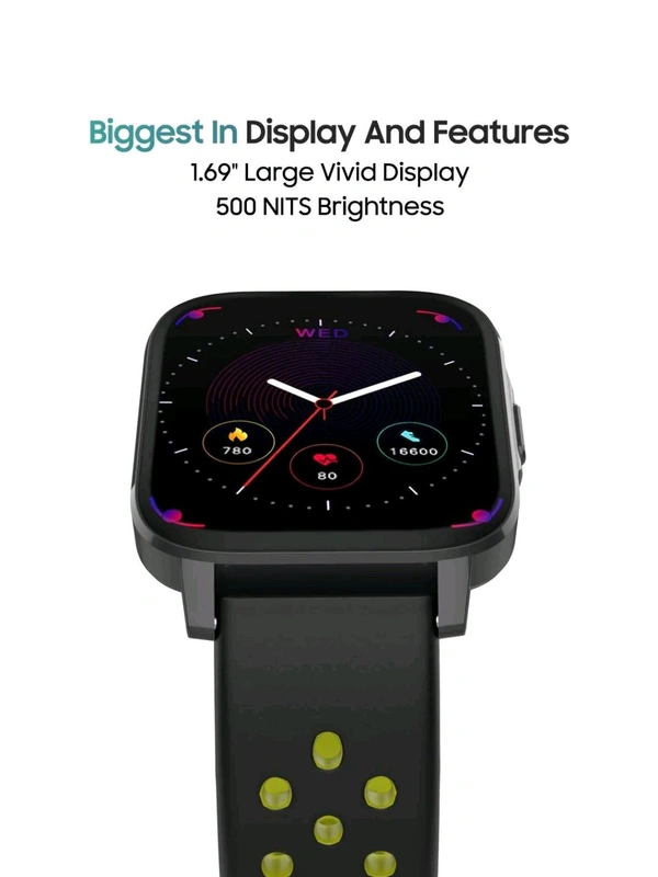 Tagg TAGG Verve Lite Smartwatch 1.69’’ HD Display | 10 Days Battery| Extra Sports Strap | 150+ Maximum Watch Face Library | Waterproof | 24 * 7 HeartRate & Blood Oxygen Tracking | Games & Calculator