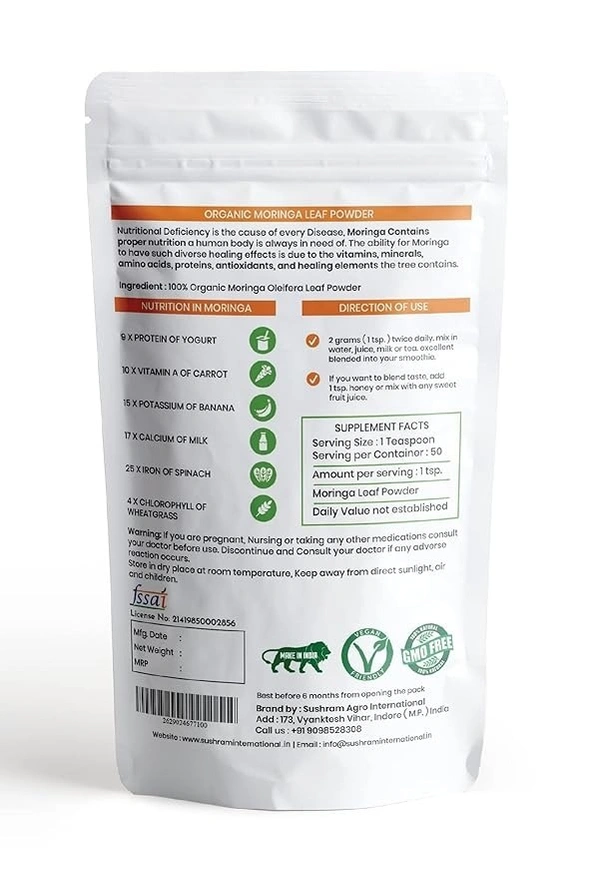 Sushram Agro International Moringa Leaf Powder, 100% Pure and Natural herbal Tea