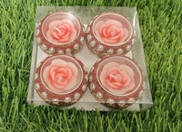 ROUND DECORATIVE ROSE CANDLE PASC OF 4 - Bright Red
