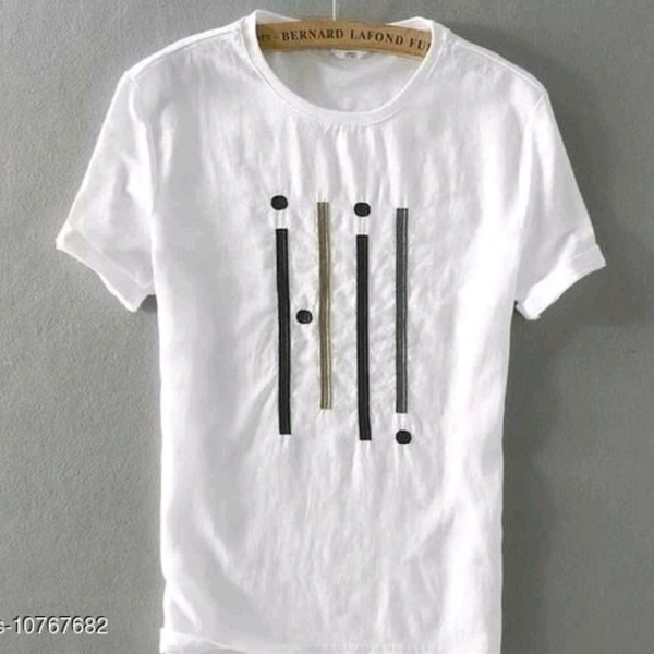 White Strips Cotton T-shirt For Men - M