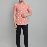 Majestic Man Floral Print Half Sleeve Cotton Shirt - M
