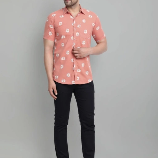 Majestic Man Floral Print Half Sleeve Cotton Shirt - M