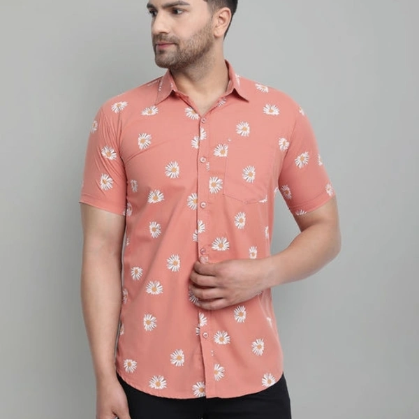 Majestic Man Floral Print Half Sleeve Cotton Shirt - L