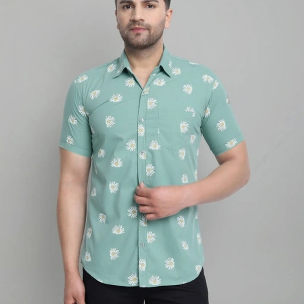 Majestic Man Floral Print Half Sleeve Cotton Shirt - M