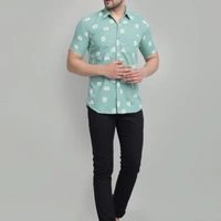 Majestic Man Floral Print Half Sleeve Cotton Shirt - M