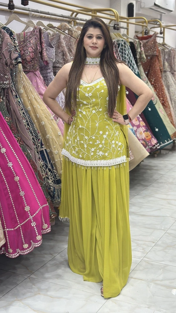 SAHELI AW33 PEARL SHARARA SET - 40, PARROT GREEN
