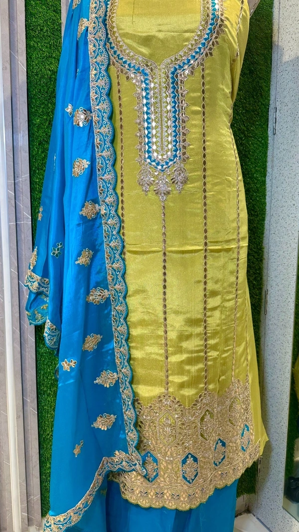 SAHELI AX54 UNSTITCHED SUIT FABRIC - FREE SIZE, PARROT GREEN