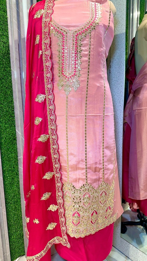 SAHELI AX54 UNSTITCHED SUIT FABRIC - FREE SIZE, BABY PINK