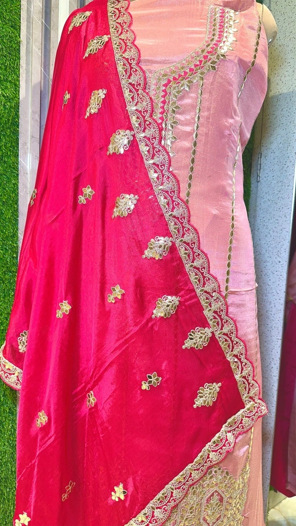 SAHELI AX54 UNSTITCHED SUIT FABRIC - FREE SIZE, BABY PINK