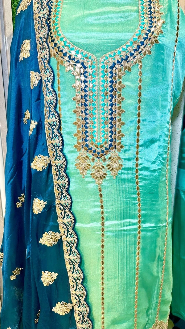 SAHELI AX54 UNSTITCHED SUIT FABRIC - FREE SIZE, AQUA