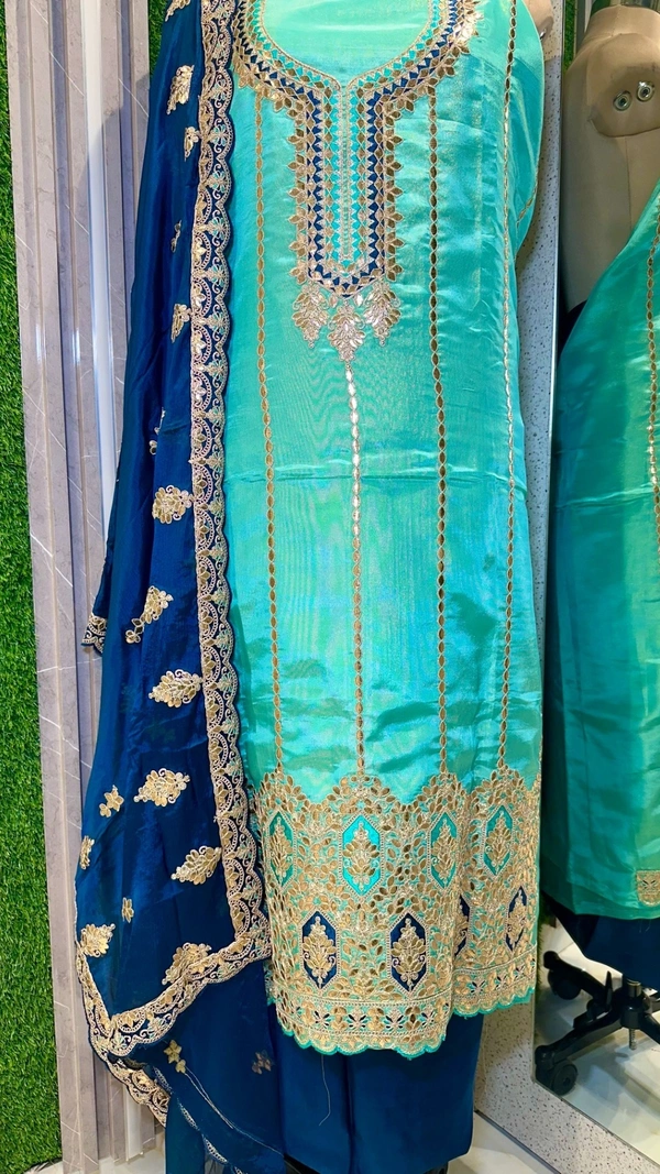 SAHELI AX54 UNSTITCHED SUIT FABRIC - FREE SIZE, AQUA