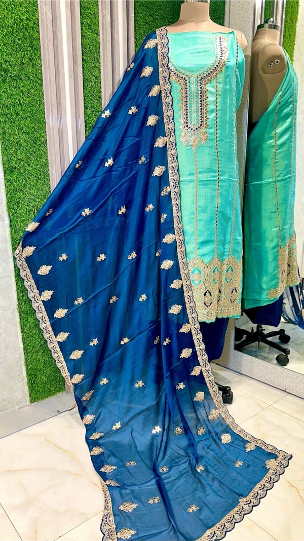 SAHELI AX54 UNSTITCHED SUIT FABRIC - FREE SIZE, AQUA