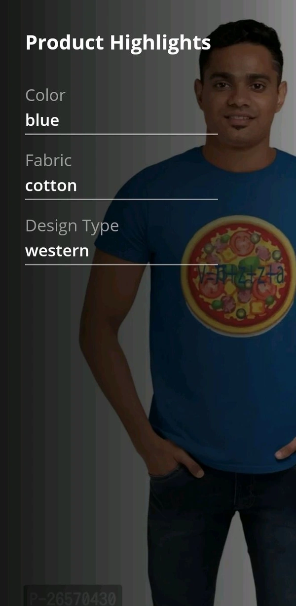 Blue Cotton Western T Shirt  - Blue, S