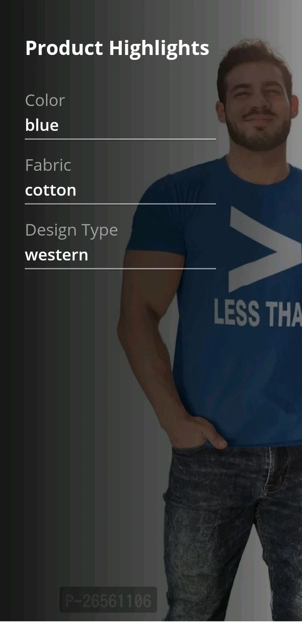 Blue Cotton Western T Shirt  - Blue, S