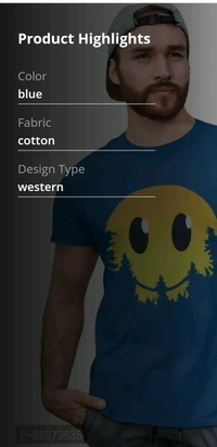 Blue Cotton Western T Shirt  - Blue, M
