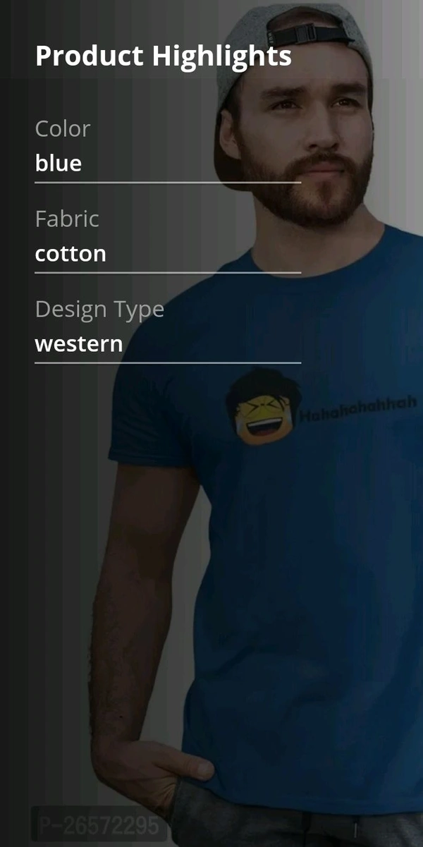 Blue Cotton T Shirt  - L