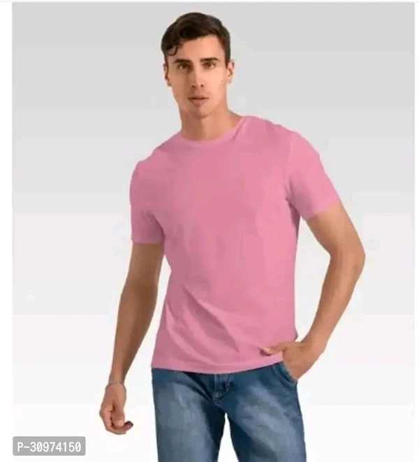 Pink Polyester Blend Tees T Shirt For Man - L