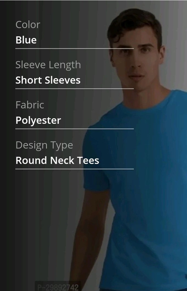 Blue Polyester Blend Tees T Shirt For Man - S