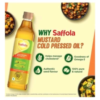 Saffola Cold Pressed Mustard Oil | 100% Cold Pressed Mustard Seed Oil | Helps Manage Cholesterol, Goodness of Omega 3 with Authentic Seed Flavour | 1L Pet Bottle