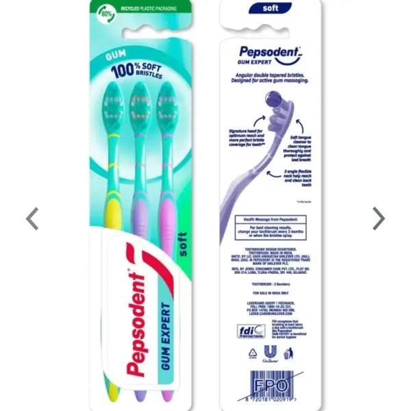 Pepsodent 3pis Gum Expert Toothbrush 100% Soft