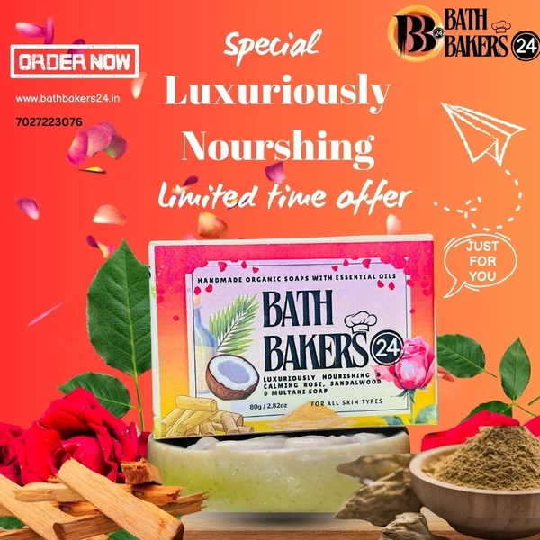 Luxuriouisly Nourishing & Calming Rose, Sandalwood and Multani mitti Soap