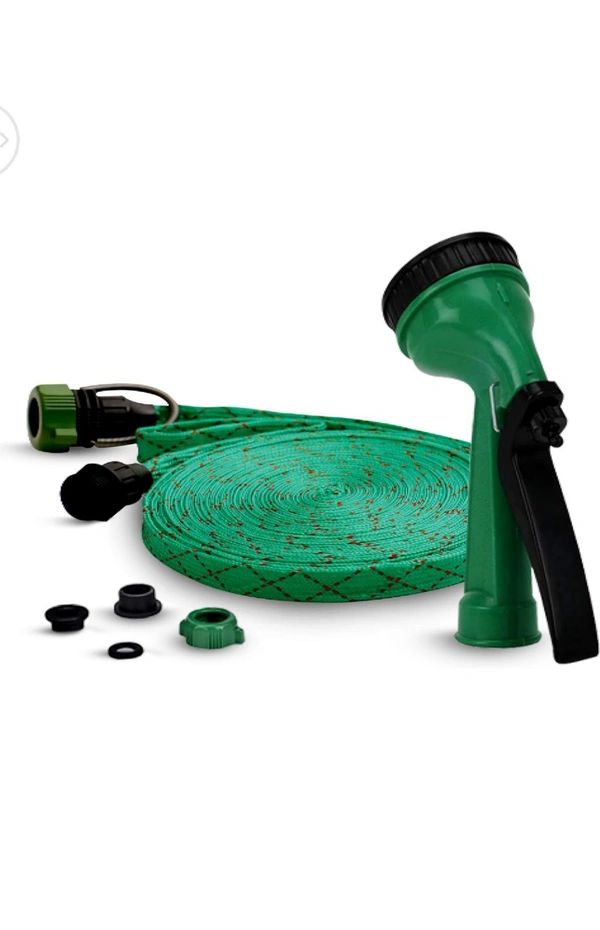 Roots and Leaf co. 10 Metres braided hose pipe with nozzle sprayer and snep -in connector - Pine Green