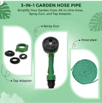 Roots and Leaf co. 10 Metres braided hose pipe with nozzle sprayer and snep -in connector - Pine Green