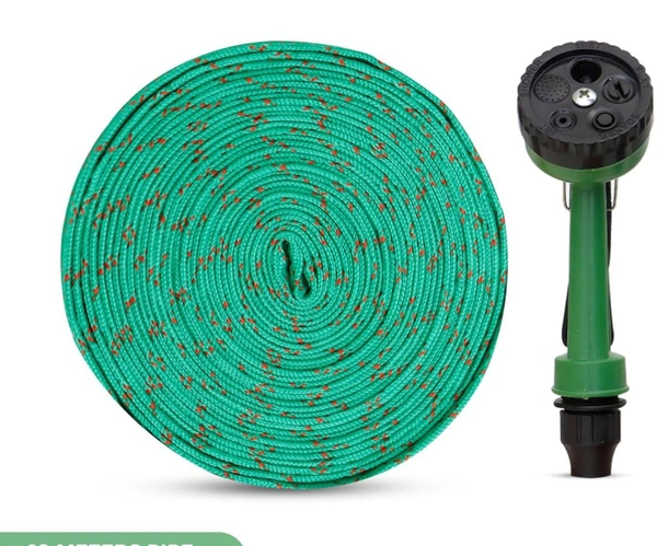 Roots and Leaf co. 10 Metres braided hose pipe with nozzle sprayer and snep -in connector - Pine Green