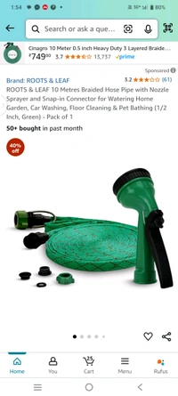 Roots and Leaf co. 10 Metres braided hose pipe with nozzle sprayer and snep -in connector - Pine Green