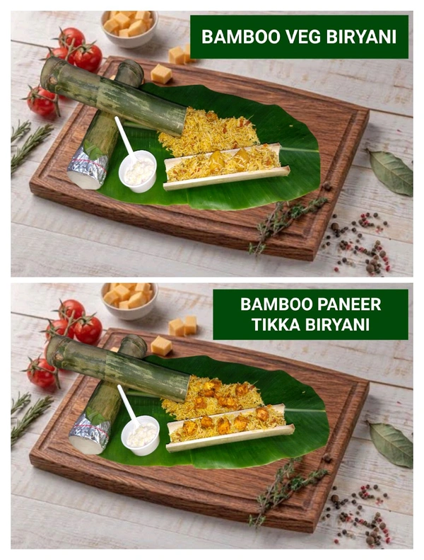 BAMBOO VEG BIRYANI AND BAMBOO PANEER TIKKA BIRYANI
